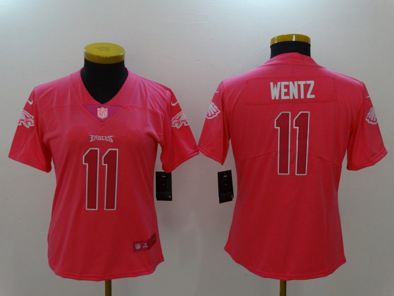 Women Philadelphia Eagles #11 Wentz Pink Nike Vapor Untouchable Limited NFL Jerseys1->women nfl jersey->Women Jersey